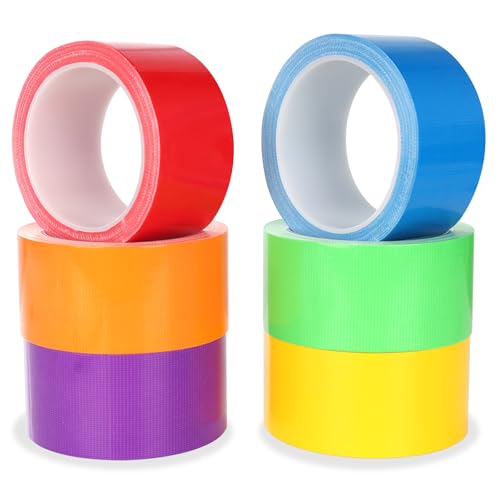 6 Pack Rainbow Colored Duct Tape 15 Yards x 2 Inch Heavy Duty Waterproof Duct Tape 6 Bright Duct Tape Colors Multipack for Arts、School Supplies - color: Multicolored