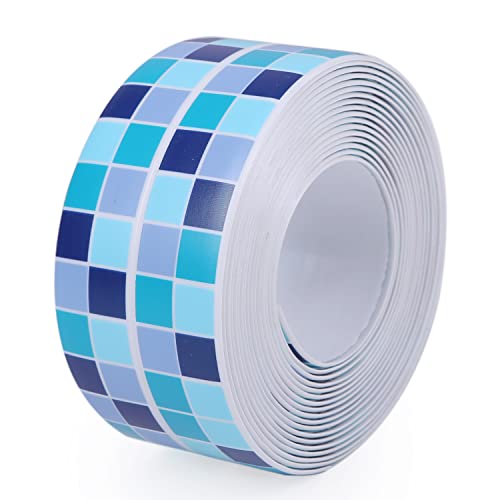 Waterproof Caulk Tape 1.5in x 10.5ft Decorative Self-Adhesive Sealing Strip for Kitchen Bathroom Sink Toilet (Blue Tile) - color: Blue Tile