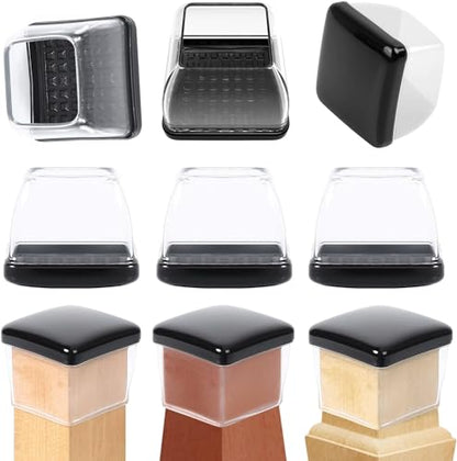 Ezprotekt 24 Pcs Chair Sliders for Carpet, Square Chair Glides for Carpet, Carpet Teflon Furniture Sliders Pads, Chair Leg Protectors Caps for Carpet - for Dining Table Chair, Black XL(Fit: 1.5"-2") - size: XL - Clear
