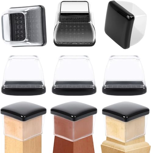 Ezprotekt 24 Pcs Chair Sliders for Carpet, Square Chair Glides for Carpet, Carpet Teflon Furniture Sliders Pads, Chair Leg Protectors Caps for Carpet - for Dining Table Chair, Black XL(Fit: 1.5"-2") - size: XL - Clear