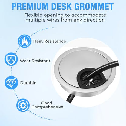 Desk Grommet 2" (50 mm), Desk Cord Hole Cover, Cable Grommet ABS Plastic, Desk Hole Grommet for Office and Home Table Cable, Detachable Cable Cord Organizer (Silver Sand 2 Pcs) - size: 2" (50 mm), style: 2 pcs Silver Sand