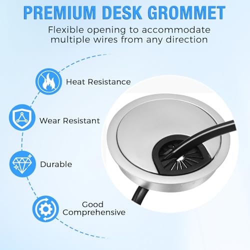 Desk Grommet 2-1/16" (53 mm), Desk Cord Hole Cover, Cable Grommet ABS Plastic, Desk Hole Grommet for Office and Home Table Cable, Detachable Cable Cord Organizer (Silver Sand 8 Pcs) - size: 2-1/16" (53 mm), style: 8 pcs Silver Sand