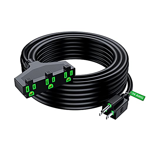 Extension Cord 50 Feet, SJTW Extension Cord with Multiple Outlets, 14 Gauge (Black) ETL Listed - size: 50 Feet, style: 14AWG