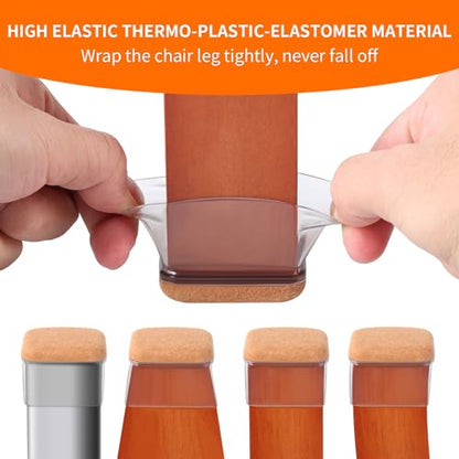Ezprotekt 24 Pcs Rectangle Clear Silicone Chair Leg Floor Protectors Caps, Rectangle Felt Furniture Pads Covers Cups for Chair Table - Anti- Scratches and No Noise (Fit L :1.3-1.7", W: 0.6-0.9") - size: M-rectangle