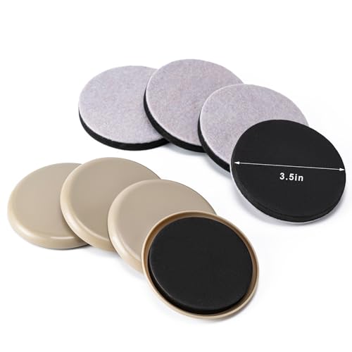 Furniture Sliders, Furniture Sliders Pads for Hardwood Floors, Chair Legs Floors Protectors, Reusable Round Glides Glider (8 Pcs with 4 Plastic & 4 Felt Sliders, 3 1/2inch，Beige) - size: 3 1/2" Round-8 Pack Plastic + Felt