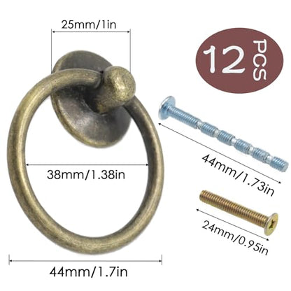 12pcs Bronze Round Ring Cabinet Drawer Pulls, Zinc Alloy Dresser Handles, Single Hole Drawer Knobs - color: 12pcs Bronze
