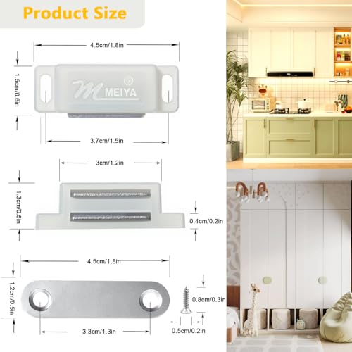 Cabinet Magnetic Catch - 4 Pack Cabinet Door Magnetic Latch for Cupboards Drawers Closet Doors and Shutters (White) - color: White
