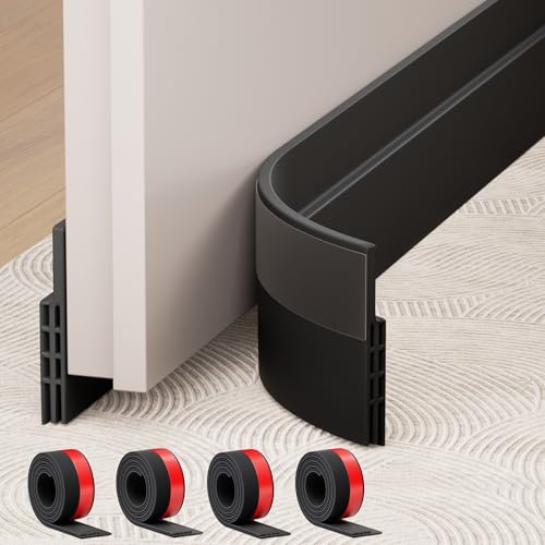 Hojoy 4 Pack Under Door Draft Stopper, Adjustable Door Sweep Anti-Collision Strong Adhesive Weather Stripping Tape Soundproof Draught Stoppers 2" W x 39" L, Black - color: Black, size: 4 Pack