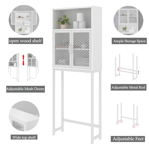 Launica Over The Toilet Storage, Industrial Bathroom Organizer Over Toilet, Freestanding Over Toilet Bathroom Storage Cabinet with Rack, Wood Metal Bathroom Space Saver Shelf Over Toilet, White Oak - color: White Oak