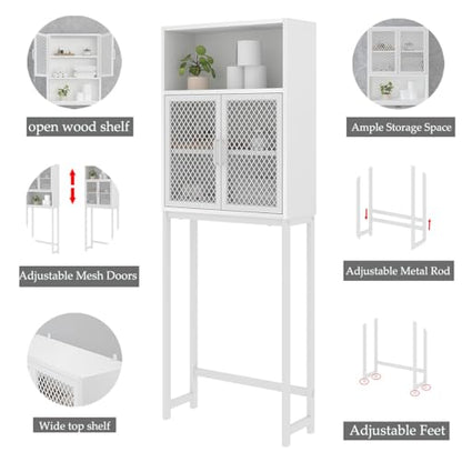 Launica Over The Toilet Storage, Industrial Bathroom Organizer Over Toilet, Freestanding Over Toilet Bathroom Storage Cabinet with Rack, Wood Metal Bathroom Space Saver Shelf Over Toilet, White Oak - color: White Oak