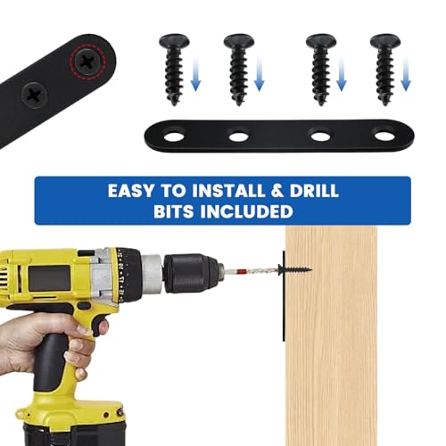 38Pcs Black Straight Flat Metal Bracket, Stainless Steel Mending Plates with 92 Screws & Drill Bit, 36mm/46mm/56mm/76mm, Heavy-Duty Brace for Wood Furniture, Chair