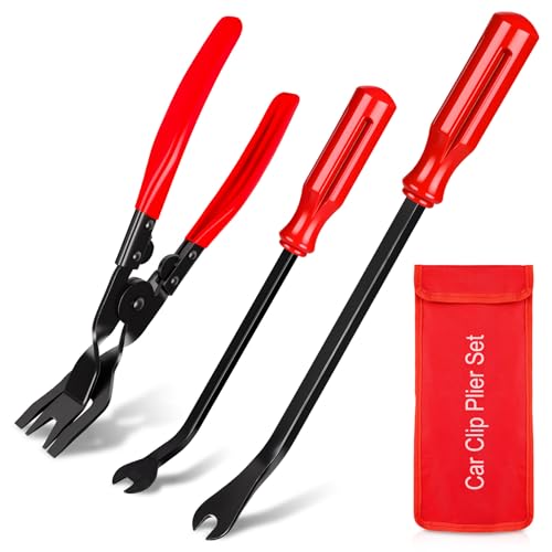 EldHus Clip Pliers Trim Removal Tools - 3 Pack Car Removal Tool Set to Remove Rivets Fasteners Push Pins, Clips Puller Kit for Door Dash Dashboard Panel Body Repair Tools, Red - color: red
