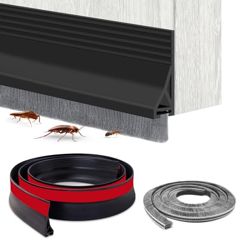 Door Draft Stopper with Brush,Under Door Draft Stoppers,Self Adhesive Draft Stopper for Bottom of Door,Silicone Weather Stripping,Door Sweep for Bottom of Door (Black, 39 Inch*1pack) - color: Black