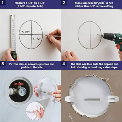 EASY-EXS Access Panel Round 6.5" Spring-Clip (Max Service Opening 5.5") Plastic White (Pack of 2) (Round 6.5")