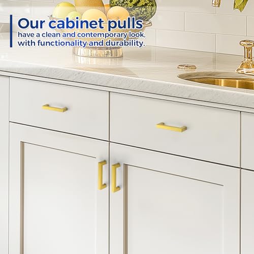 JOY DECOR 2 Pack Cabinet Handles, Gold Cabinet Pulls, 3-1/2 Inch Kitchen Handles Square Drawer Pulls Stainless Steel Drawer Hardware Handles, 89mm Hole Centers - size: 3-1/2 Inch Hole Center