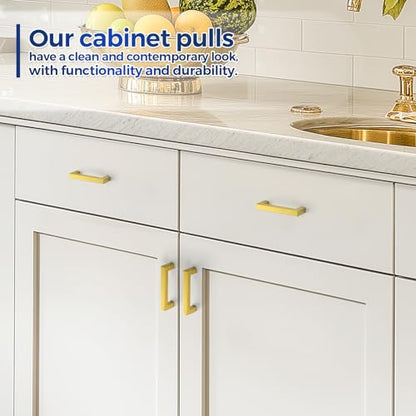 JOY DECOR 2 Pack Cabinet Handles, Gold Cabinet Pulls, 3-1/2 Inch Kitchen Handles Square Drawer Pulls Stainless Steel Drawer Hardware Handles, 89mm Hole Centers - size: 3-1/2 Inch Hole Center