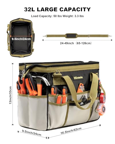 16.5-Inch Heavy Duty Tool Bags for Men, 32-Pocket Large Tool Organizer Storage, 1680D Oxford Tool Bag with Adjustable Shoulder Straps, Tool Storage Bag for HVAC, Electrician, Carpenter, Mechanic