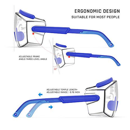 Anti Fog Safety Glasses Safety Goggles Over Glasses Protective Glasses with Anti Scratch Lenses Adjustable - color: 2 Pack (Blue + Grey)