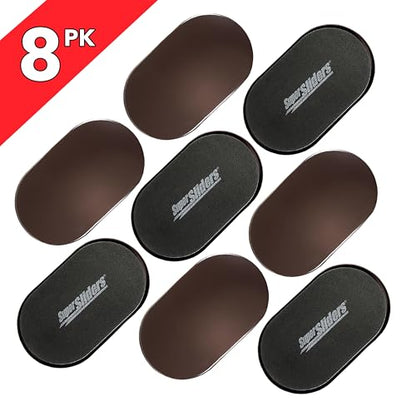 Super Sliders 5-3/4" x 9-1/2" XL Oval Reusable Furniture Sliders for Carpet, Anti-Slip Protective Furniture Moving Pads for Beds, Sofas, Dressers, Set of 8, Brown