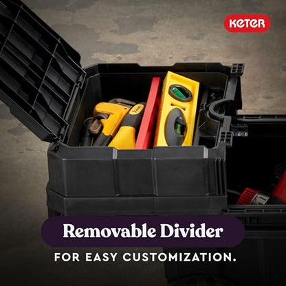 Keter Masterloader Resin Rolling Tool Box with Locking System and Removable Bins – Perfect Organization and Storage Chest for Power Drill, Tape Measure, and Screwdriver Set, Black - size: Masterloader