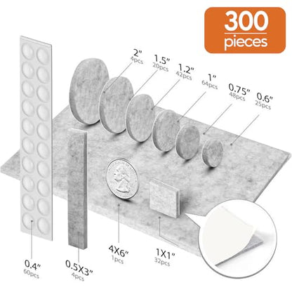 Furniture Pads 300 Pcs Premium Furniture Felt Pads (Grey), Huge Quantity Self Adhesive Felt Furniture Pads, Anti Scratch Floor Protector for Furniture Legs Hardwood Floor with 60 Cabinet Door Bumpers - size: Grey