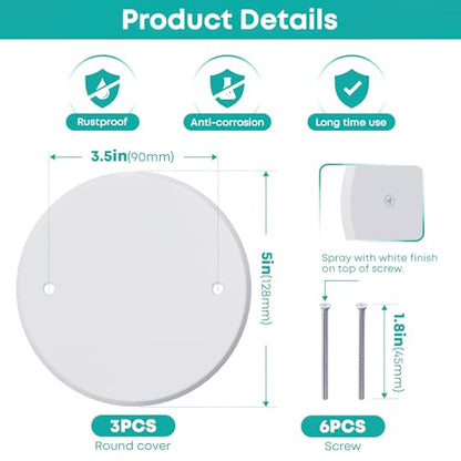 3 Pcs Smoke Detecte Cover Plate, 5 Inch Metal Round Blank Ceiling Cover Plate, Junction Box Covers For Outlet And Wall Light Hole, Electrical Box Covers With Hole Spacing 3.5 Inch - color: 3 PCS