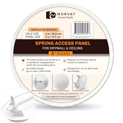 Morvat Round Spring Access Panel 5x5 Inch for Ceiling & Drywall, Heavy-Duty Durable ABS Plastic & Easy Install Access Box, Wall Hole Cover Plate for Plumbing & Electrical Cables & Wiring, White - size: 1 Pack