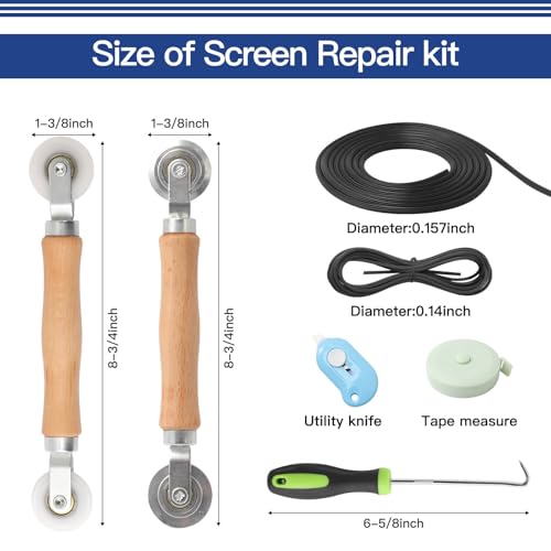 Window Screen Door Repair Kit Include Window Screens Mesh 48"x114" with All Tools in Window Screen Replacement(Screen Rollers, Splines, Hook), Yolovit - size: 48"x114"