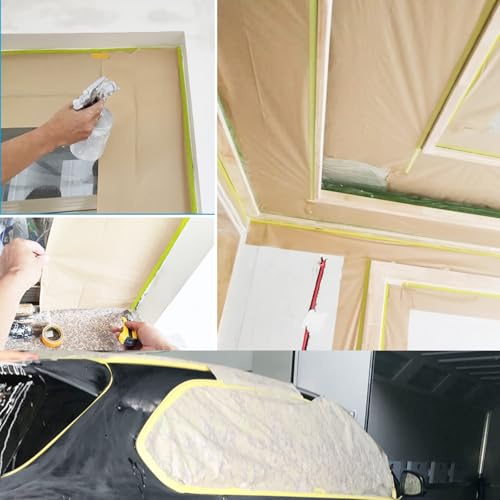 Amonk Pre-Taped Masking Paper for Painting 24in x 50Ft Paint Masking Paper with Adhesive Tape and Drape Painters Paper Roll for Automotive Furniture Wall Protection(2 Rolls)