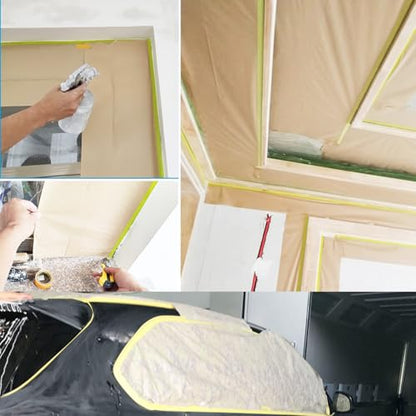 Amonk Pre-Taped Masking Paper for Painting 24in x 50Ft Paint Masking Paper with Adhesive Tape and Drape Painters Paper Roll for Automotive Furniture Wall Protection(2 Rolls)