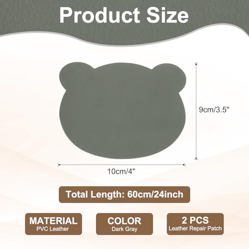 PATIKIL Leather Repair Patch, 2 Pcs 4 x 3.5 Inch Self-Adhesive Vinyl Patch Furniture Tape Repair Kit for Sofas Couches Stools Chairs Cabinets Bags, Dark Gray - color: Dark Gray