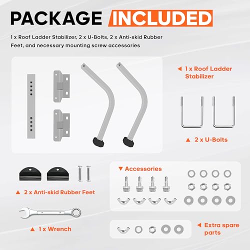 Aluminum Ladder Stabilizer Accessory for Roof Gutters with Wrench, Heavy Duty Extension Ladder Accessory, Wing Spread Wall Ladder Support/Wall Ladder Hook with Non-Slip Rubber Backing Pad - size: Aluminum Ladder Stabilizer