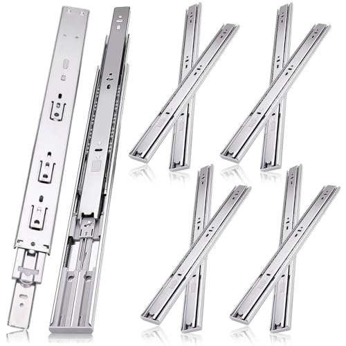 10 inch Drawer Slides 4 Pairs (8pcs) Soft Close 3 fold Full Extension Side Mount Cabinet Drawer Glides 10" Silver Cabinet Rails for Dresser, Cabinet, Kitchen 100 LB Capacity - size: ‎10inch-250mm