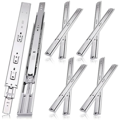 20 inch Drawer Slides 4 Pairs (8pcs) Soft Close 3 fold Full Extension Side Mount Cabinet Drawer Glides 20" Silver Cabinet Rails for Dresser, Cabinet, Kitchen 100 LB Capacity - size: 20inch-500mm