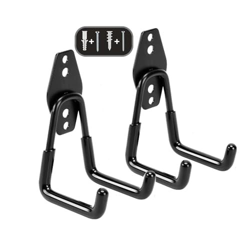 2 Pack Garage Hooks Heavy Duty Utility Steel with Anti-Slip Coating Wall Mount Storage Organizer Small U Shaped Hanger for Hanging Power and Garden Tools and More Tools - color: 2 Pack Black