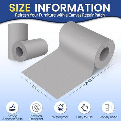 Self-Adhesive Canvas Repair Tape, 4" x 79" Waterproof Canvas Repair Patch, Fabric Patch Repairs Kit for Furniture, Tents, Sunbrellas, Boat Covers Awnings, Couches, Clothes, Bags Grey - color: Grey, size: 4" x 79"