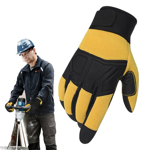 Work Gloves for Men Women, Firm Grip Safety Mechanic Gloves with Rubber Patch for Outdoor Working, Gardening, Warehouse - color: Premium Yellow- (95% Wear-resistant), size: Medium