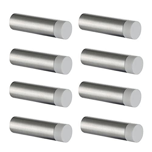 JQK Door Stopper, 2-7/8 Inch 304 Stainless Steel Sound Dampening Door Stop Bumper Wall Protetor 8 Pack, Brushed Steel, DSB2-BN-P8 - color: Brushed & White Tip