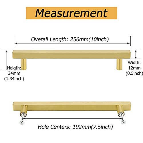 Goldenwarm 25 Pack Gold Cabinet Handles 7-1/2"(192mm) Brushed Brass Cabinet Pulls T Bar Drawer Pulls for Kitchen Cupboard & Drawer Hardware - color: Gold, size: 7-1/2 Inch Hole Center