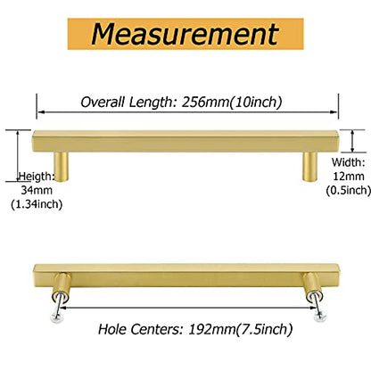 Goldenwarm 25 Pack Gold Cabinet Handles 7-1/2"(192mm) Brushed Brass Cabinet Pulls T Bar Drawer Pulls for Kitchen Cupboard & Drawer Hardware - color: Gold, size: 7-1/2 Inch Hole Center