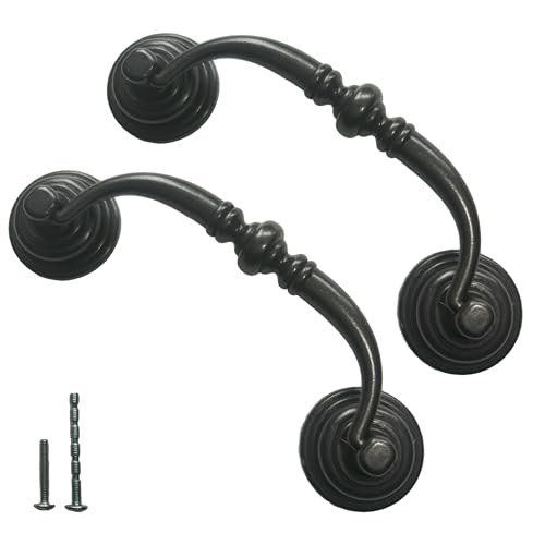 4 PCS Oil-Rubbed Bronze Metal Drop Bail Pulls, 4-1/4" Center to Center, Vintage Shabby Chic Drawer Handles for Dressers, Cupboards, Wardrobes, and Kitchen Cabinets - color: Oil Rubbed Bronze, size: 4-1/4" Center to Center