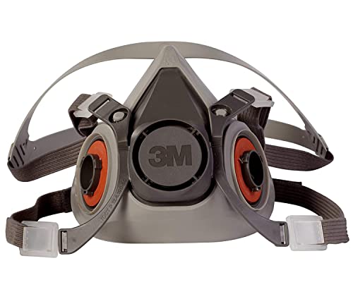 3M Half Facepiece Reusable Respirator 6200, NIOSH, Four-Point Harness, Comfortable Fit, Dual Airline Supplied Air Compatible, Bayonet Connections, Painting, Sanding, Cleaning, Medium - style: Medium