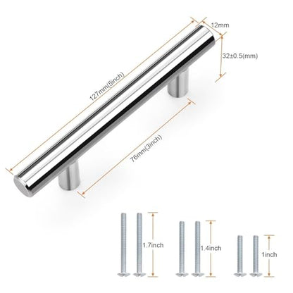 Probrico 5 Pack Hole Centers (76mm) 3inch Polished Chrome Kitchen Cabinet Handles Stainless Steel Polished Chrome Cabinet Pulls Euro Style Pull Handle for Cabinets and Drawers Total Length 5inch - color: Polished Chrome, size: Hole Centers: 3"
