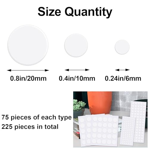 JANYUN 225 Pieces Double Sided Sticky Dot Stickers Round Putty Clear Sticky Tack No Trace Sticky Putty Waterproof Small Balloon Stickers for Wall Wood Plastic Christmas Supplies (6mm+10mm+20mm) - size: 0.23"+0.39"+0.78" Round