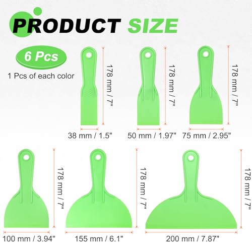 HARFINGTON 6pcs Putty Scraper Set Plastic Flexible Putty Knives Disposable Paint Spreader Cleaner Tool for Spackling, Patching Painting Repairing, Green - color: Green