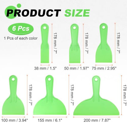 HARFINGTON 6pcs Putty Scraper Set Plastic Flexible Putty Knives Disposable Paint Spreader Cleaner Tool for Spackling, Patching Painting Repairing, Green - color: Green