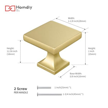 homdiy 10 Pack Brass Cabinet Knob Modern Square Knobs- Gold Kitchen Knob Brass Dresser Drawer Hardware MO6785BB Brushed Gold Kitchen Cabinet Hardware - color: Matte Gold