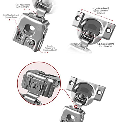 Berta 2-Pack, 1 inch Overlay Soft Closing Face Frame Cabinet Hinges, 105 Degree 6-Ways 3-Cam Adjustment Concealed Kitchen Cabinet Door Hinges with Screws (1 inch, 2 Pieces) - size: 1 In. Overlay | 2 Pieces