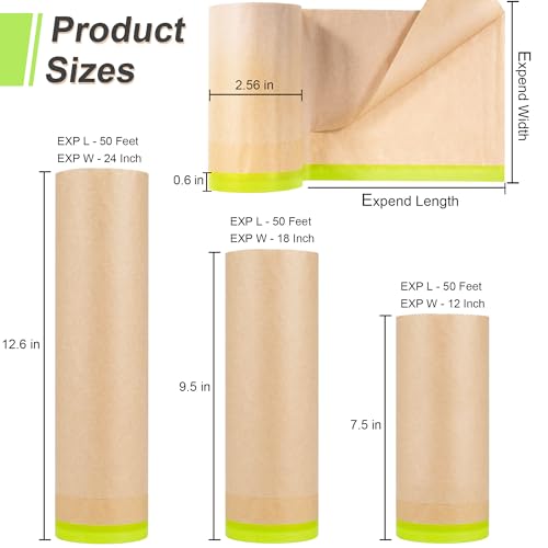 MyLifeUNIT Masking Paper, Automotive Masking Paper Roll with Tape for Painting Protection Covering (2 Rolls, 24 inch x 50 feet) - size: 24 inch x 50 feet