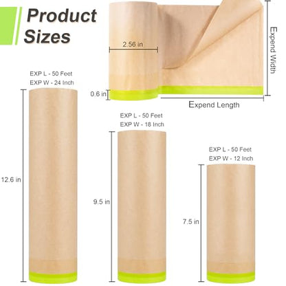 MyLifeUNIT Masking Paper, Automotive Masking Paper Roll with Tape for Painting Protection Covering (2 Rolls, 24 inch x 50 feet) - size: 24 inch x 50 feet
